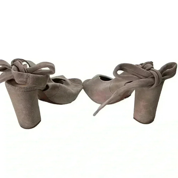 Schutz Archie Sandal Ankle Wrap Block Heel Beige Leather Suede Size 6 - Picture 7 of 12